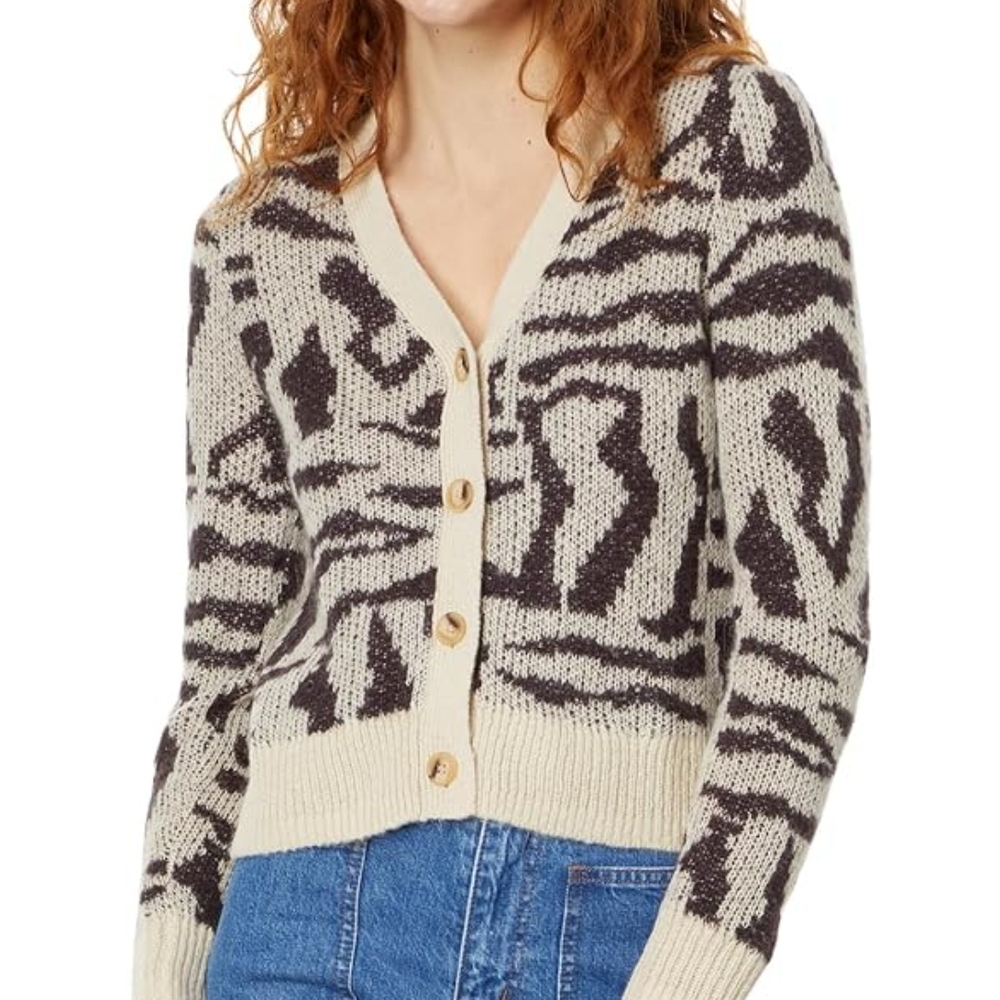 Raquel Abstract Tiger Stripe Cardigan Size M Madewell - Picture 2 of 5